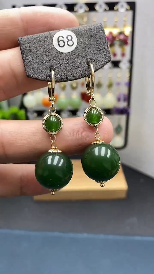 【闪购商品】和田玉耳饰银S925镀金镶嵌尺寸16mm耳扣00