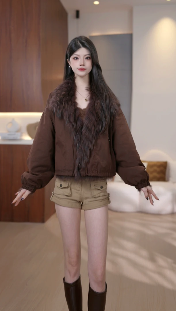 2025外套女秋冬爆款网红毛毛外套洋气122咖色-婷婷