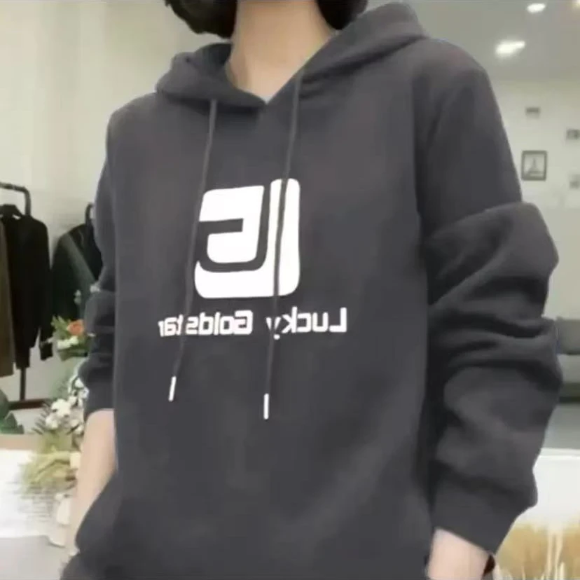 0041#【衣长55】韩版黑色带帽长袖卫衣insol女新款宽松洋气百搭卫衣