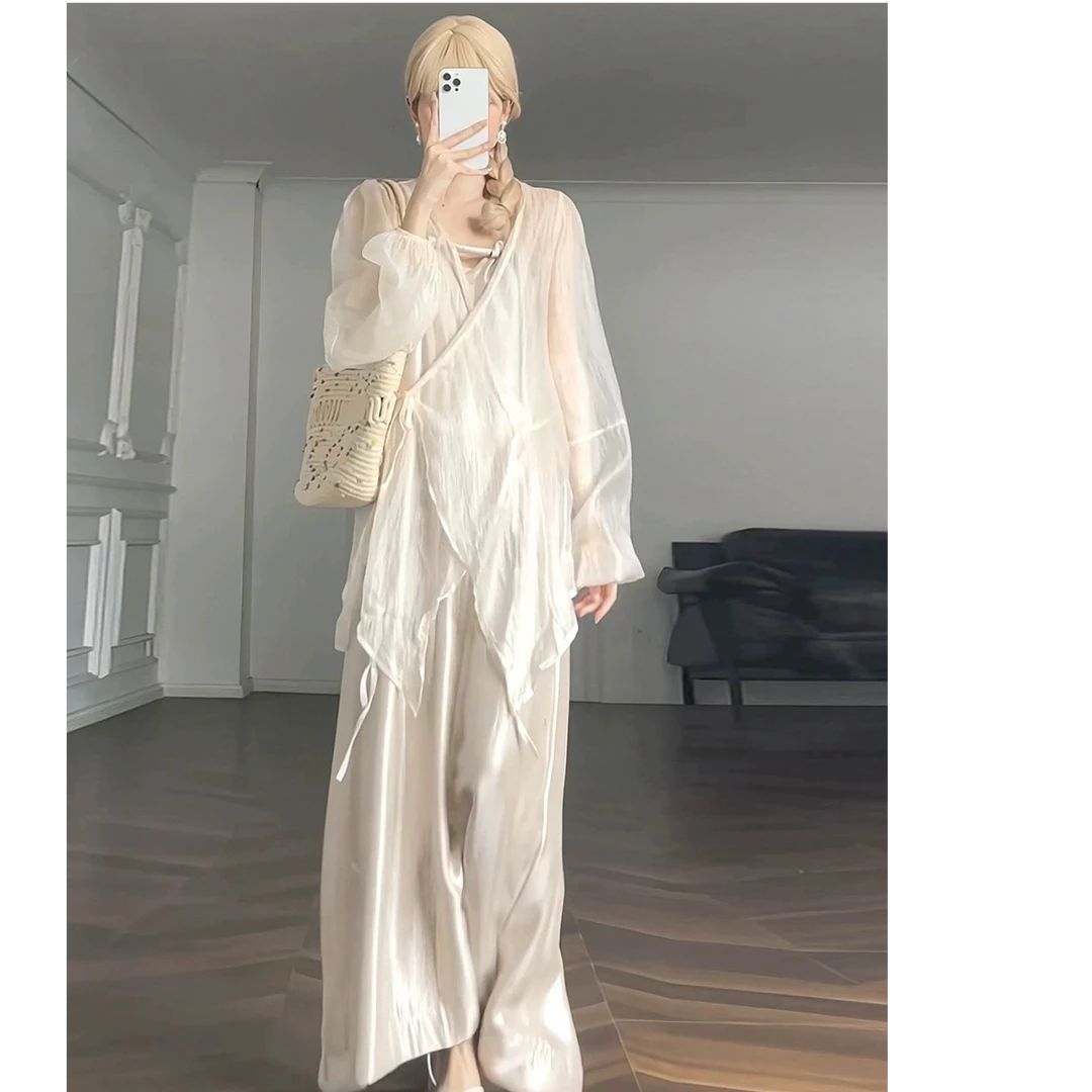 【嘎嘎.推荐】新中式薄款设计感长袖春夏小众气质宽松显瘦两件套