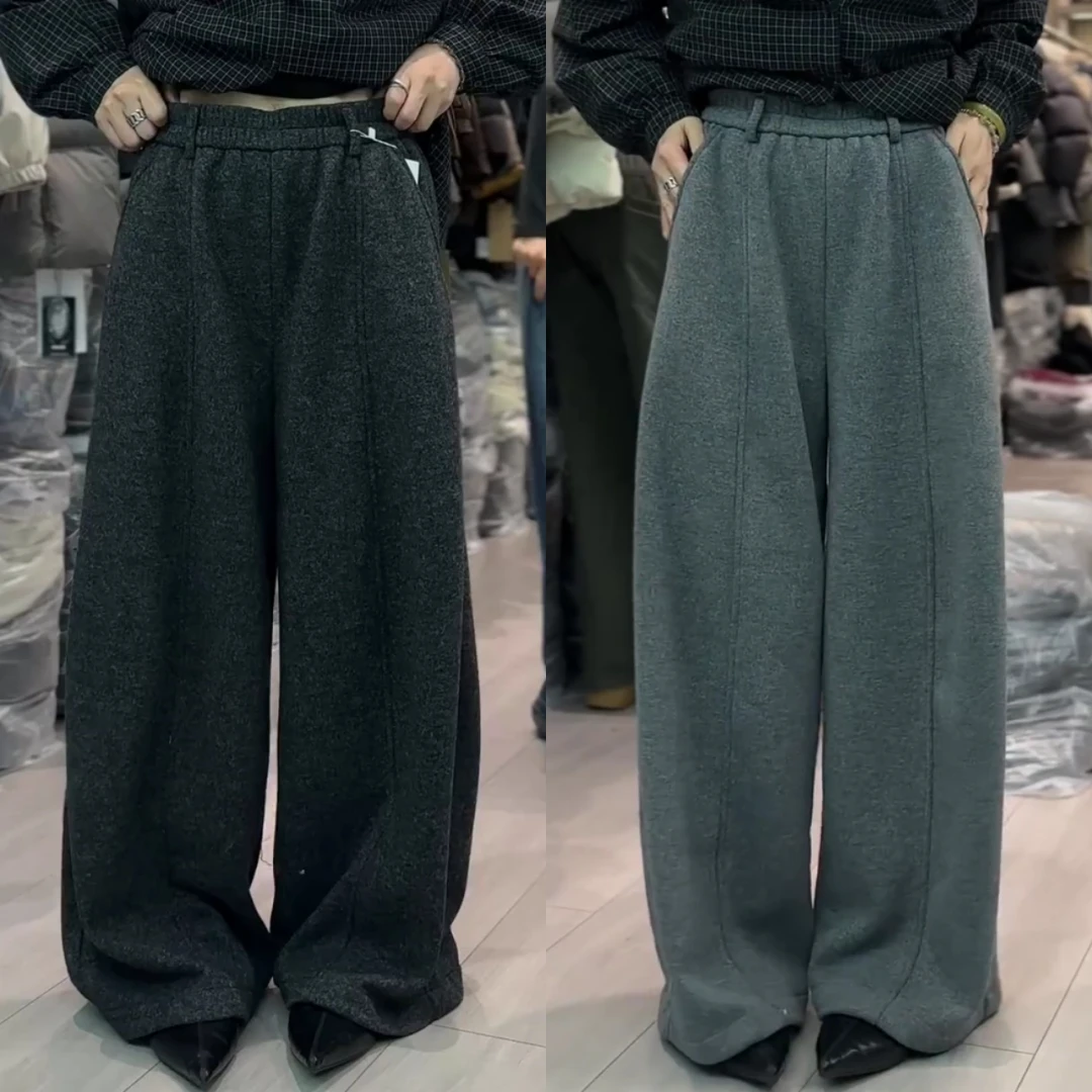 景倩妮今年流行极简风弯刀休闲裤2025冬季新款加绒显瘦窄版阔腿裤
