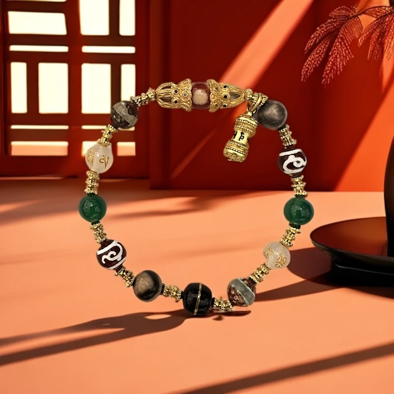 925银珐琅手链 【凰世今传】坛城三眼多宝手串编织镶嵌手工轻奢