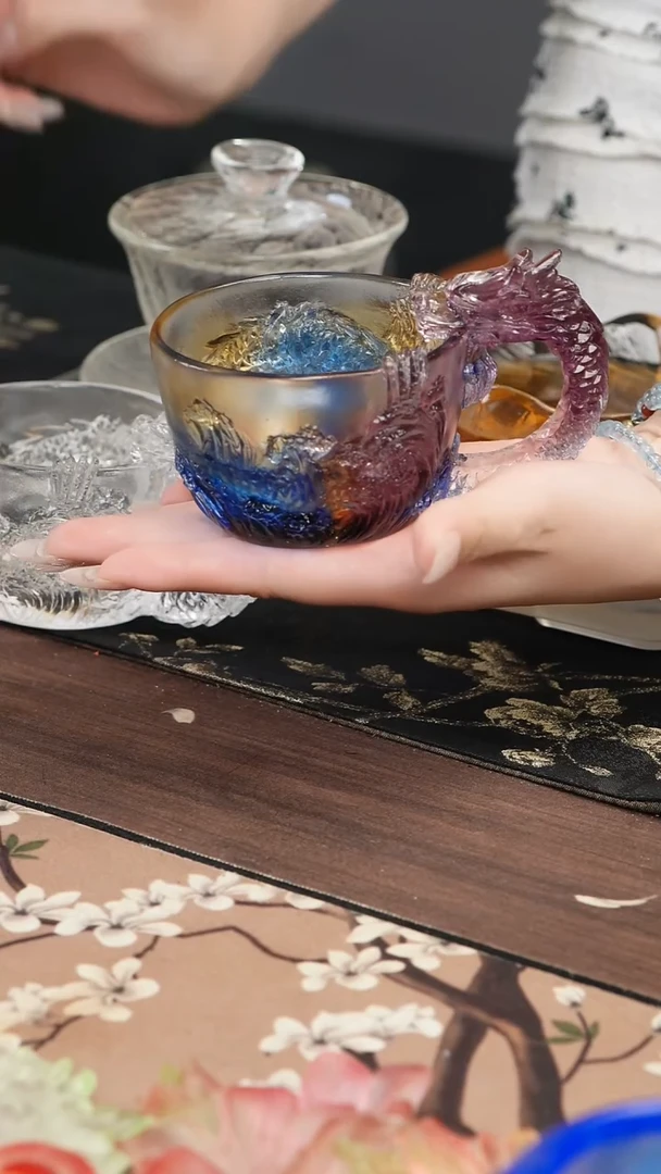 手工艺品琉璃Y*Y紫色龙杯
