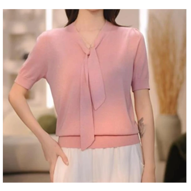 2025夏日新款针织衫亮丝飘带女生洋气时尚显瘦