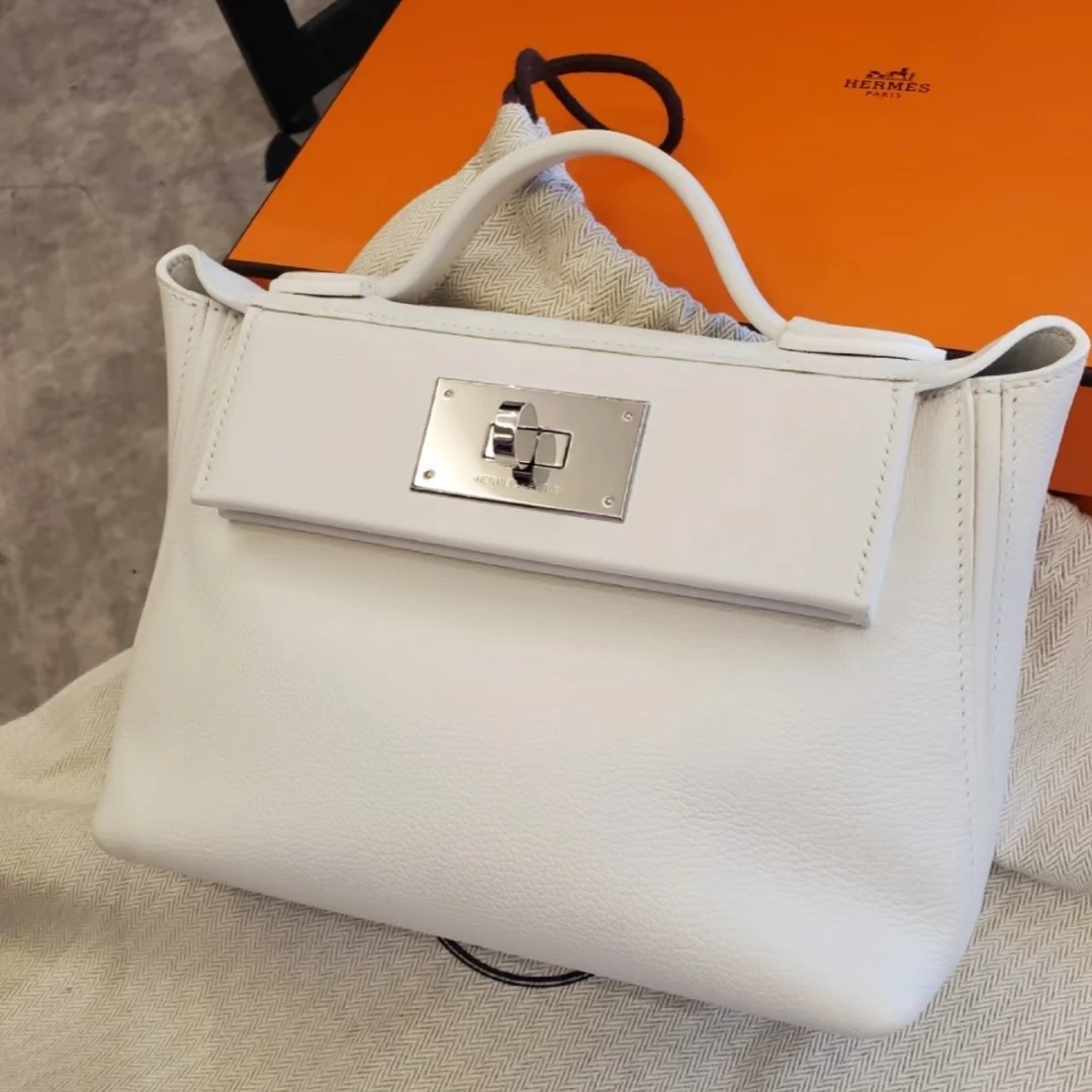 99新 Hermes/爱马仕 小花6珊 2424 mini 01白 Z刻 EC皮银扣包