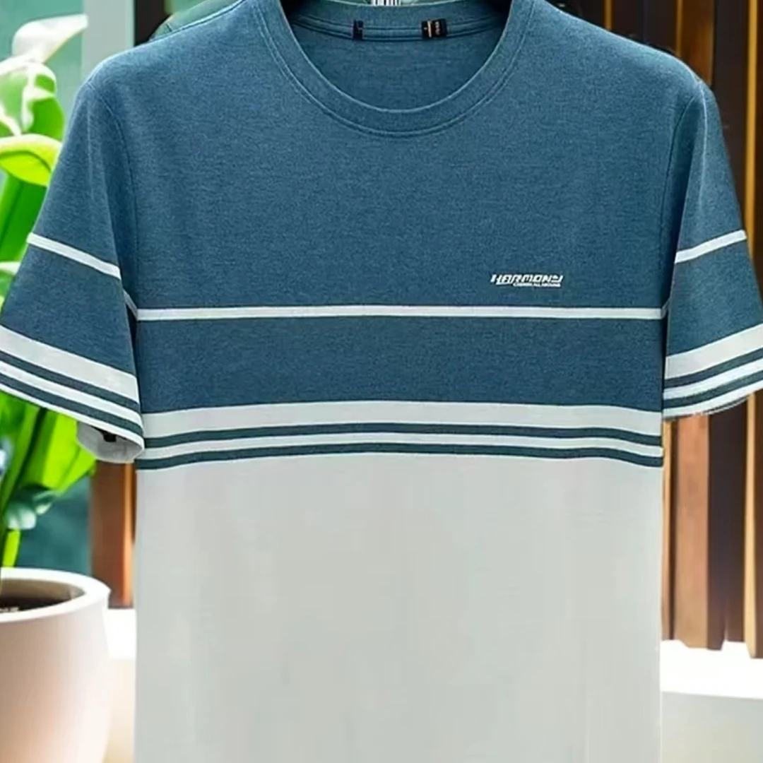 短袖夏季薄款撞色日常圆领T恤运动潮流商务男款简约休闲男装30