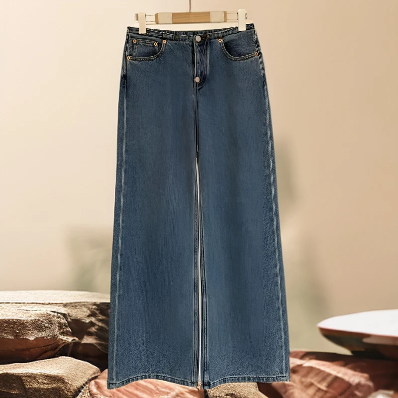 低腰阔腿牛仔裤进口牛仔面料三色轻熟女四季百搭女装厚款显瘦宽松