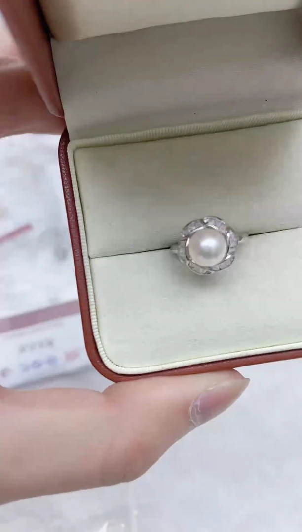 银S925镶嵌海水珍珠戒指海水珍珠戒指