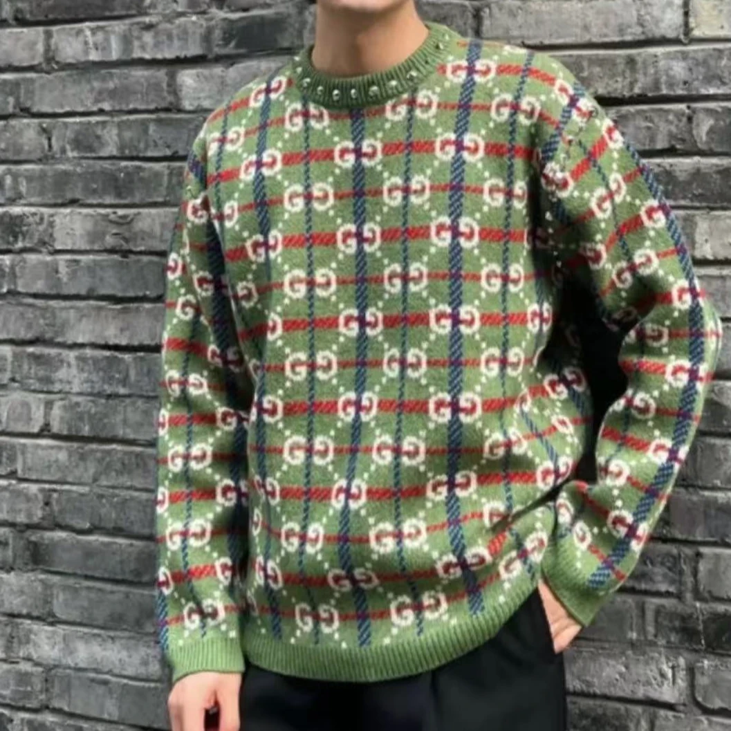 全新未使用 GUCCI/古驰 字母菱形嵌花圆领套头长袖毛衣/M码