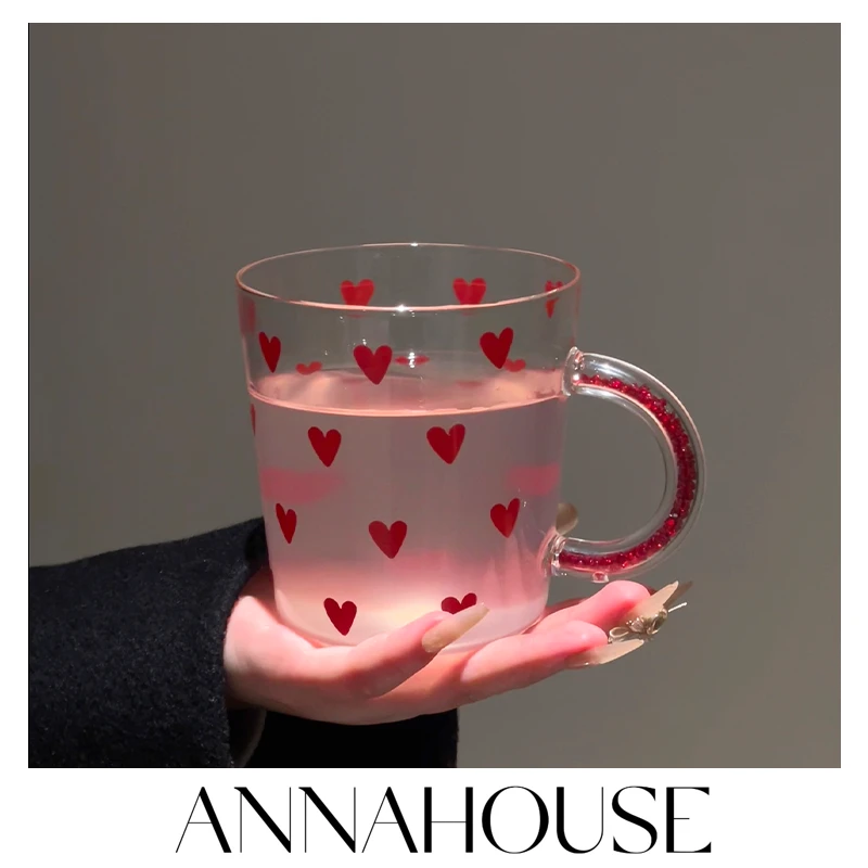 ANNAHOUSE 原创蝴蝶清新系彩色钻石把手高硼硅加厚耐热玻璃杯HD