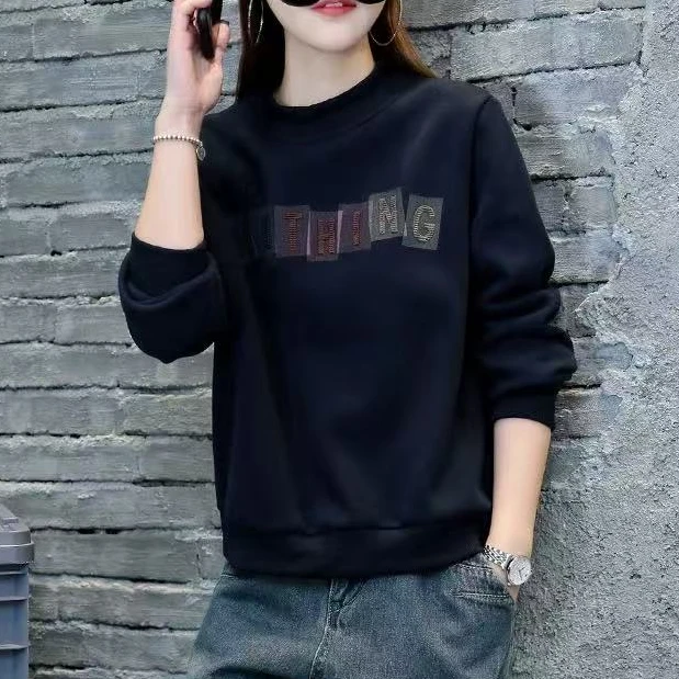 半高领加绒加厚卫衣女秋冬新款时尚洋气减龄上衣#3783