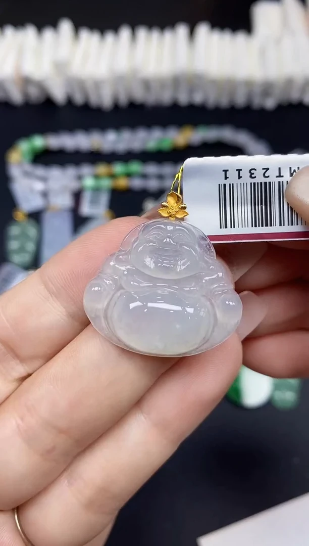 吊坠(不含链)18K金镶嵌翡翠佛公18K金扣镶嵌@@CMT2311