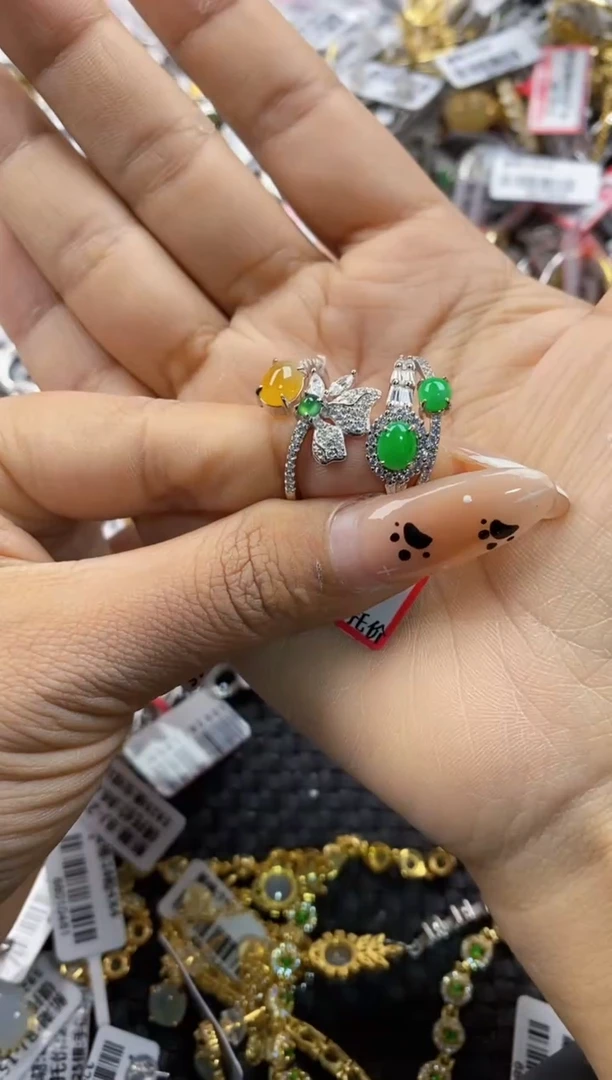 翡翠戒指银S925镶嵌66666   4