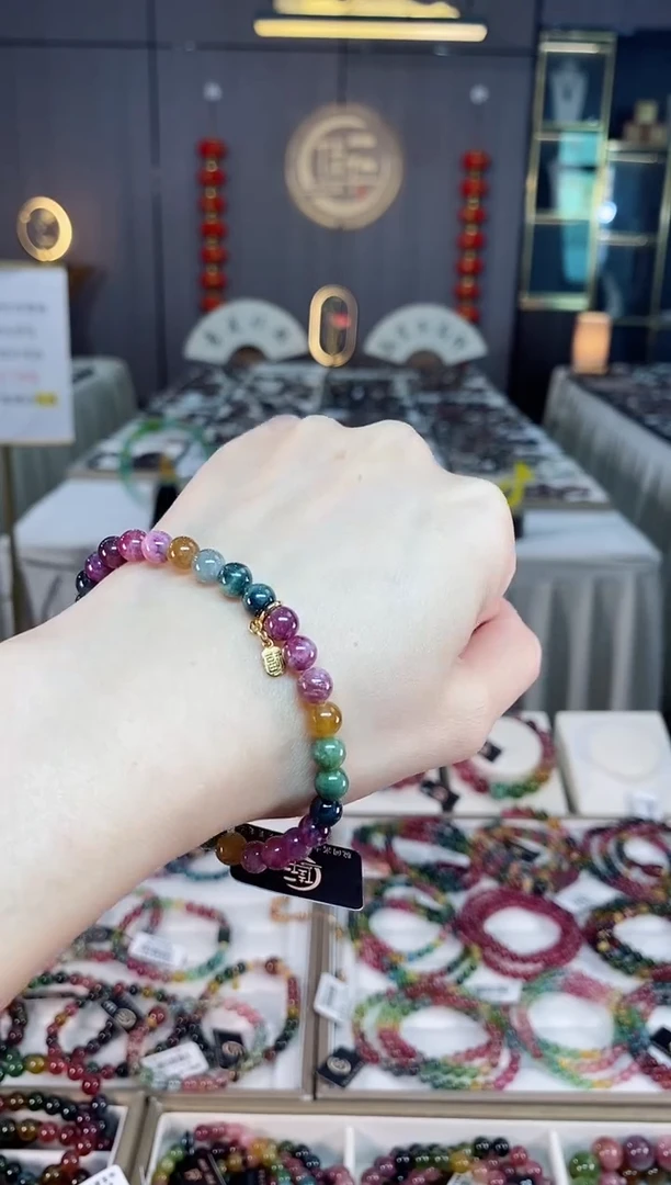 未镶嵌老矿碧玺单圈手串6mm+碧玺多样性发一条带证书dan