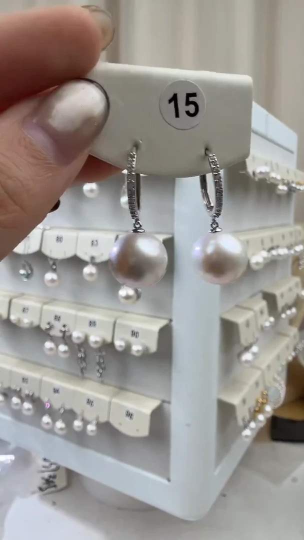 银S925镶嵌耳饰淡水珍珠12-13mm耳扣