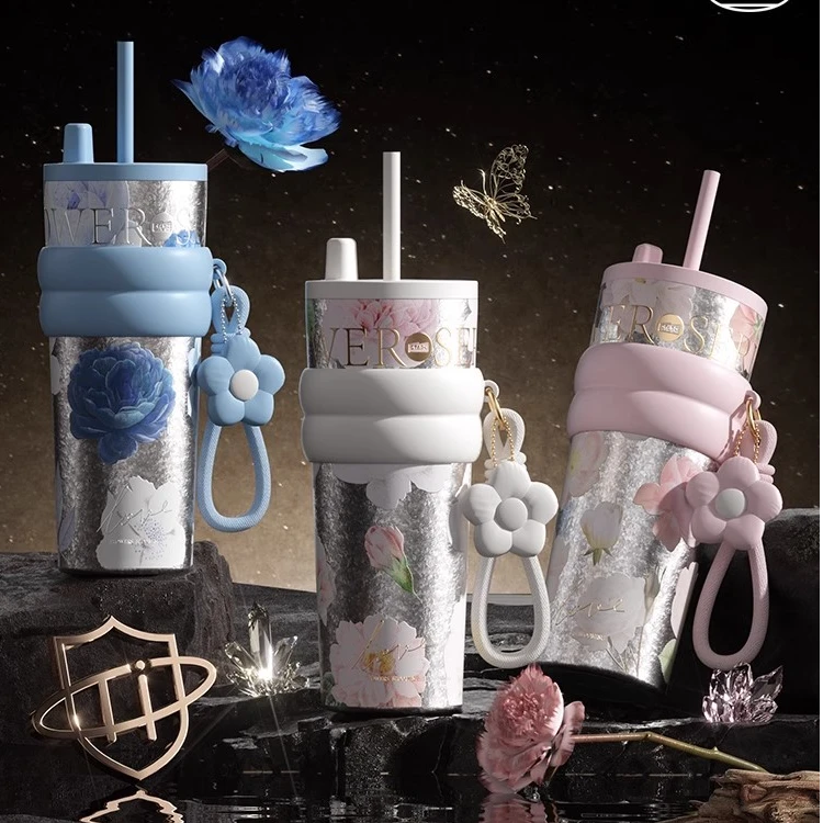 【七夕礼物】繁花纯钛吸管保温杯世大家咖啡杯高颜值水杯子2025新款