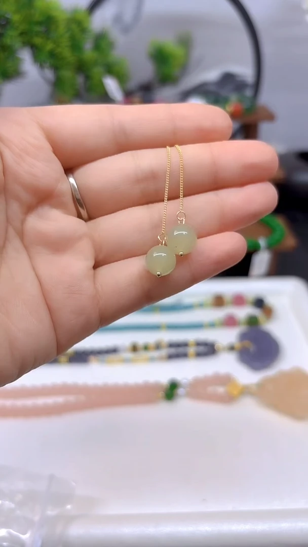 和田玉银S925镀金镶嵌耳饰E723