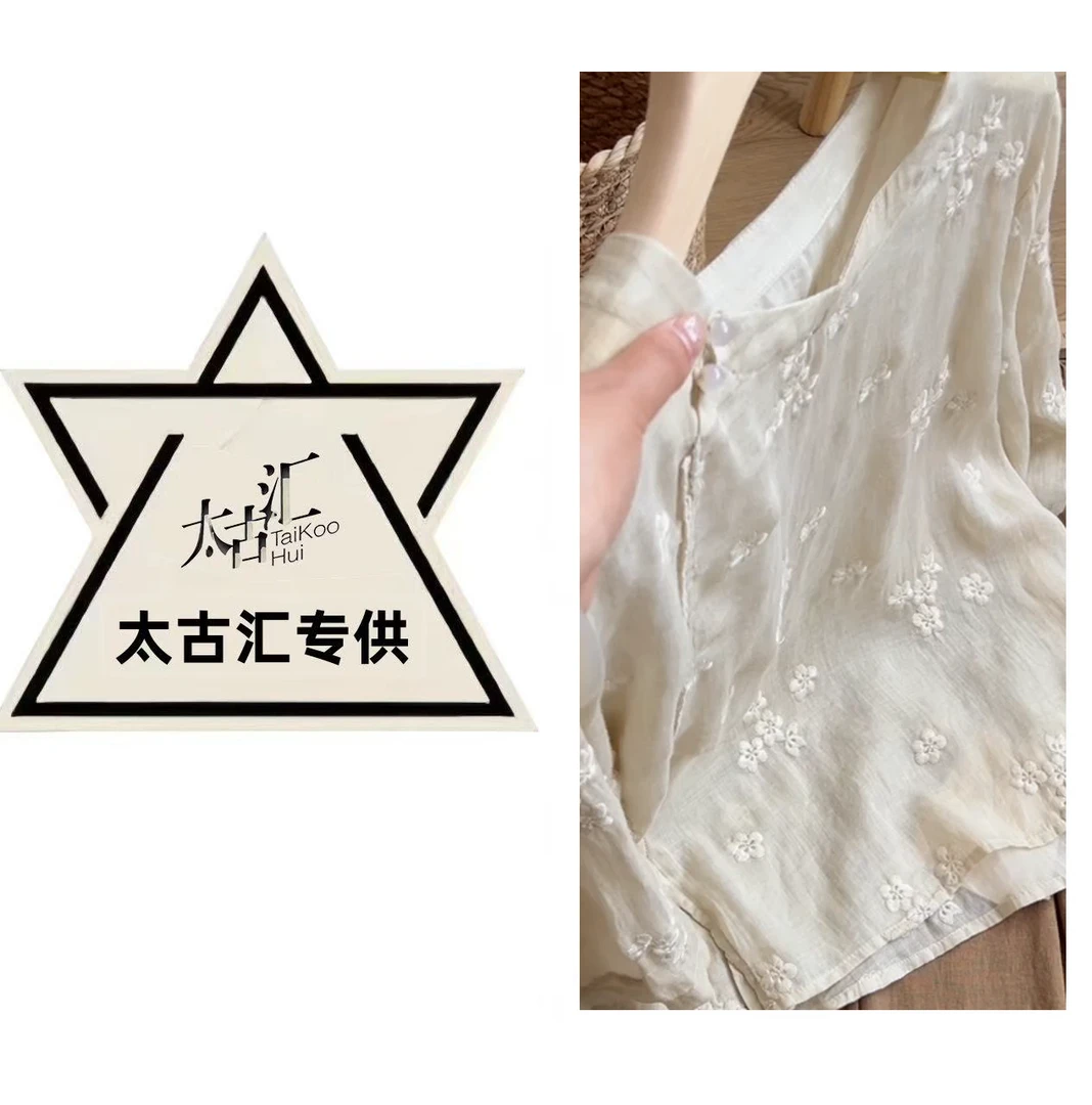 复古文艺圆领套头衬衣女重工刺绣百搭显瘦休闲上衣C5587