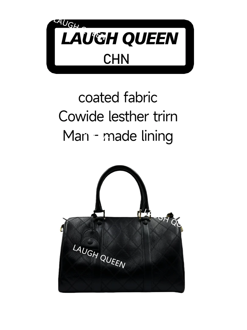 Laugh Queen手工打造真皮女士新款包10585 黑色 想菱格大包 旅行