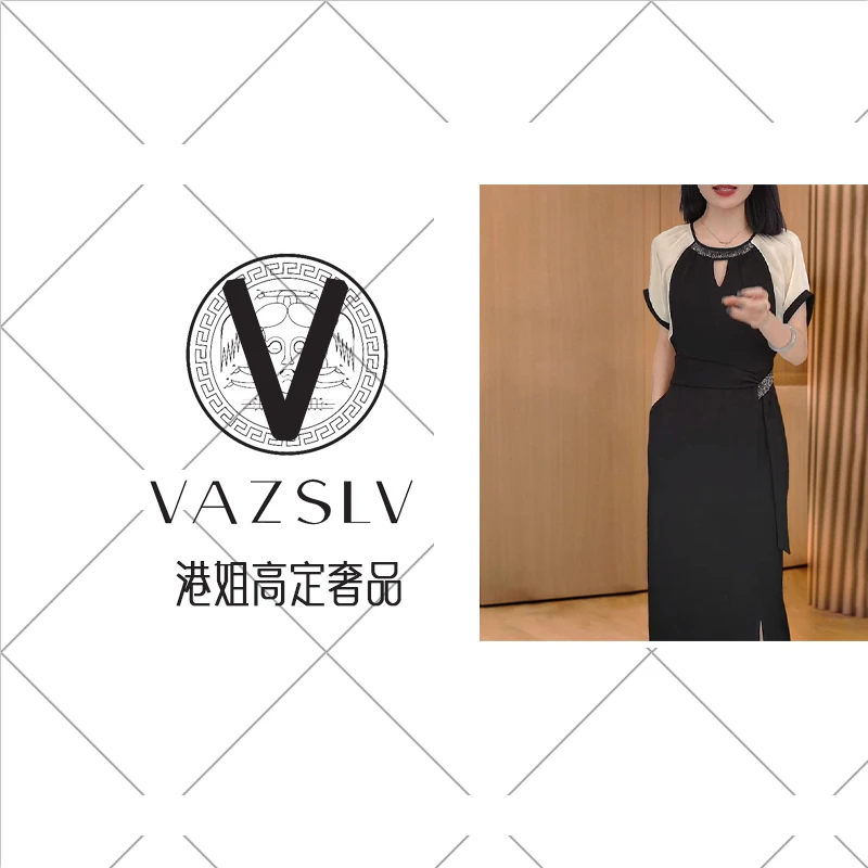 【VAZSLVTY/原创设计-Y】短袖连衣裙2025年新款收腰显瘦裙子夏1501