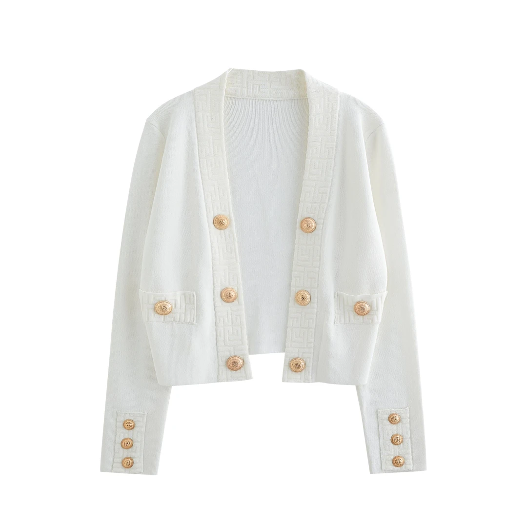 【VAZSLVE/全新奢品】捡漏 小香风金属纽扣V领针织毛衣KS603