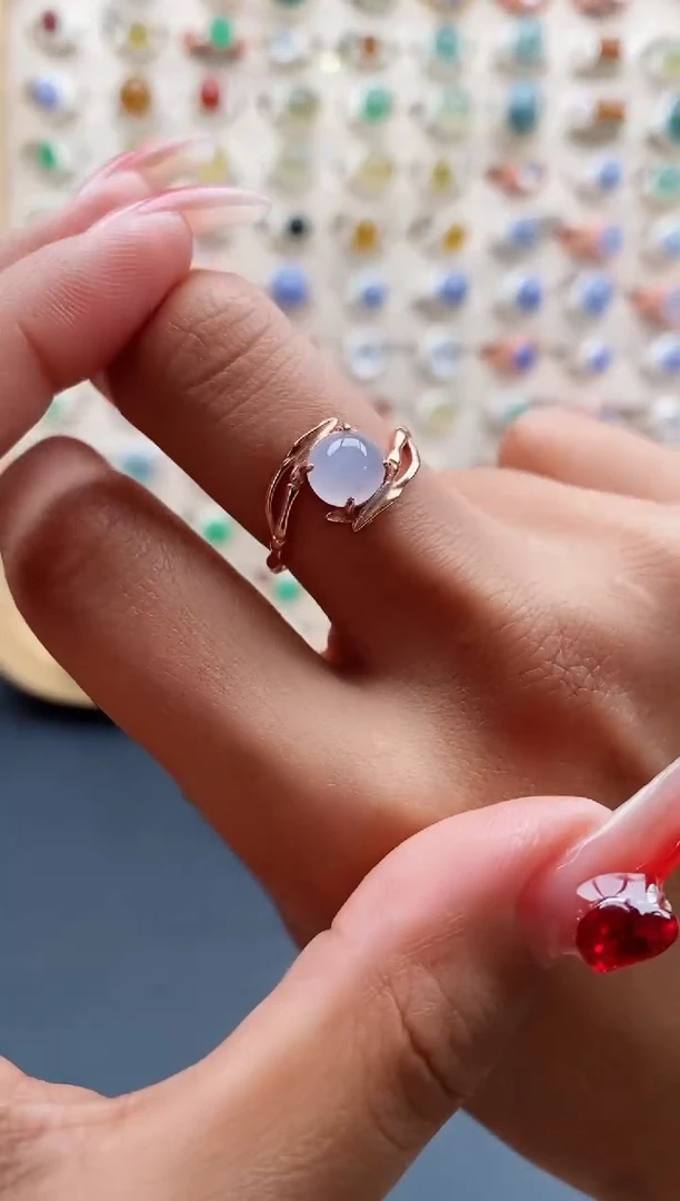 【闪购商品】翡翠戒指银S925镶嵌缅甸天然A货翡翠222 3+10