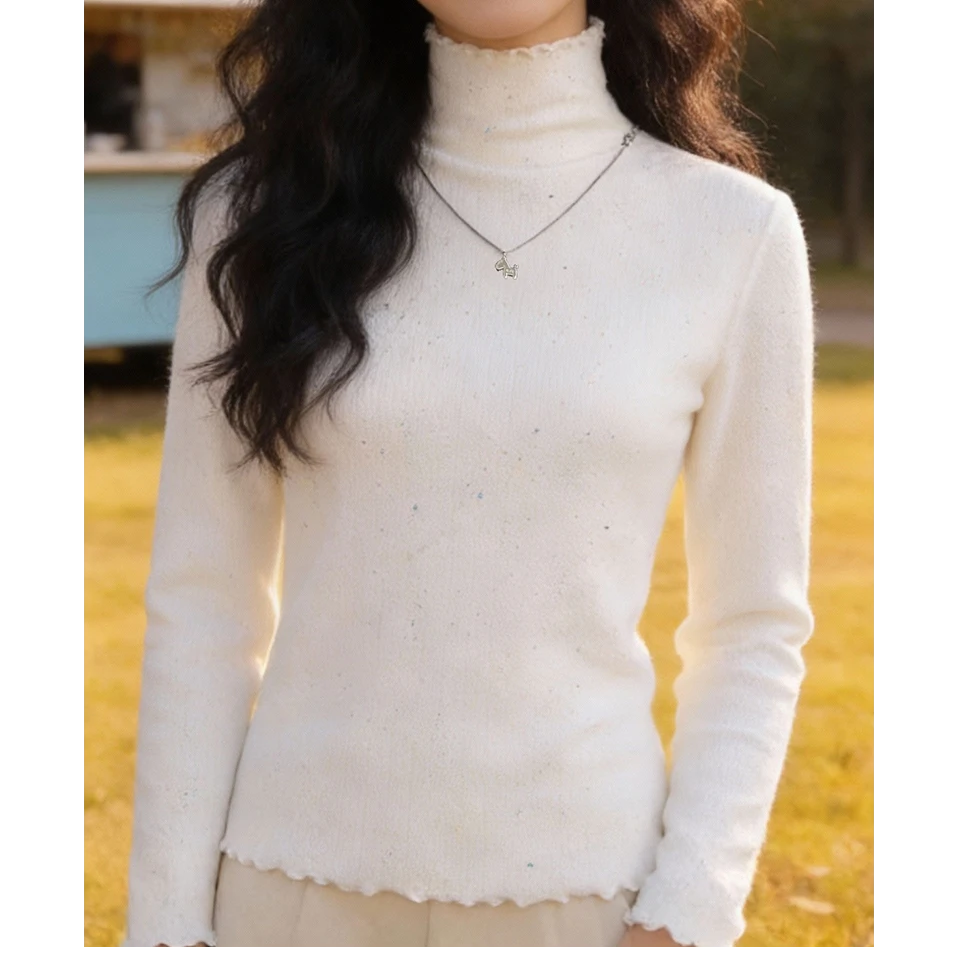 欧货麦穗闪金打底木耳边半高领打底衫女内搭2025新款修身显瘦长袖