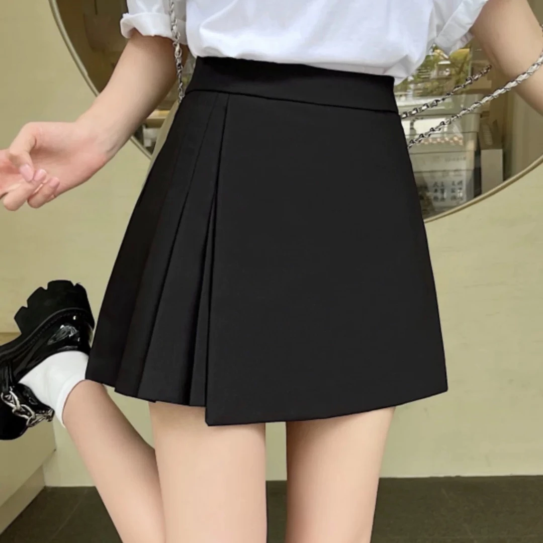 不规则百褶西装短裤女夏季2024年新款高腰宽松显瘦a字裙裤休闲裤