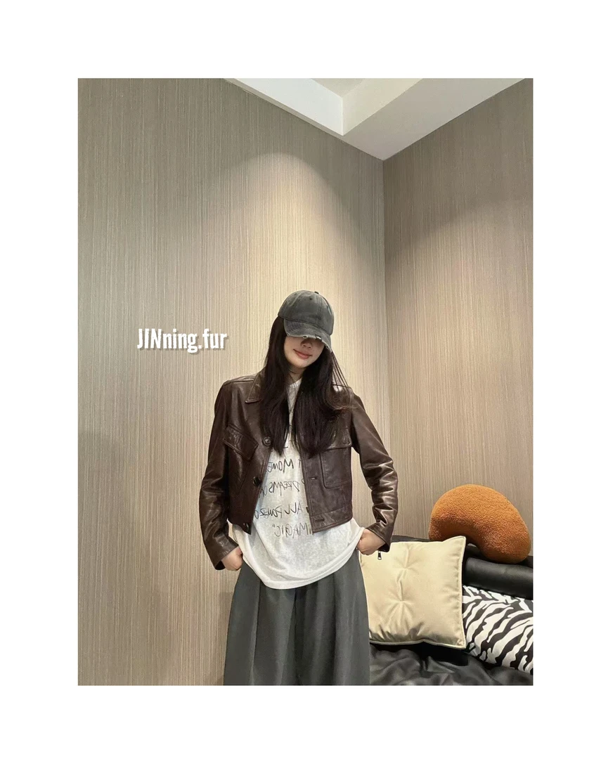 [JINning.Fur]秋季新款绵羊皮真皮皮衣设计师款休闲女士外套