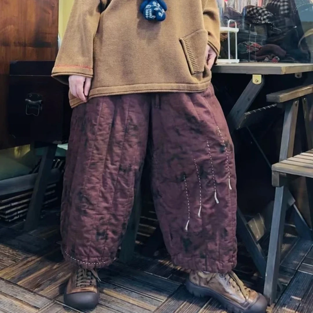 美子原创新款炒色做旧休闲百搭加棉裤（裤长85）