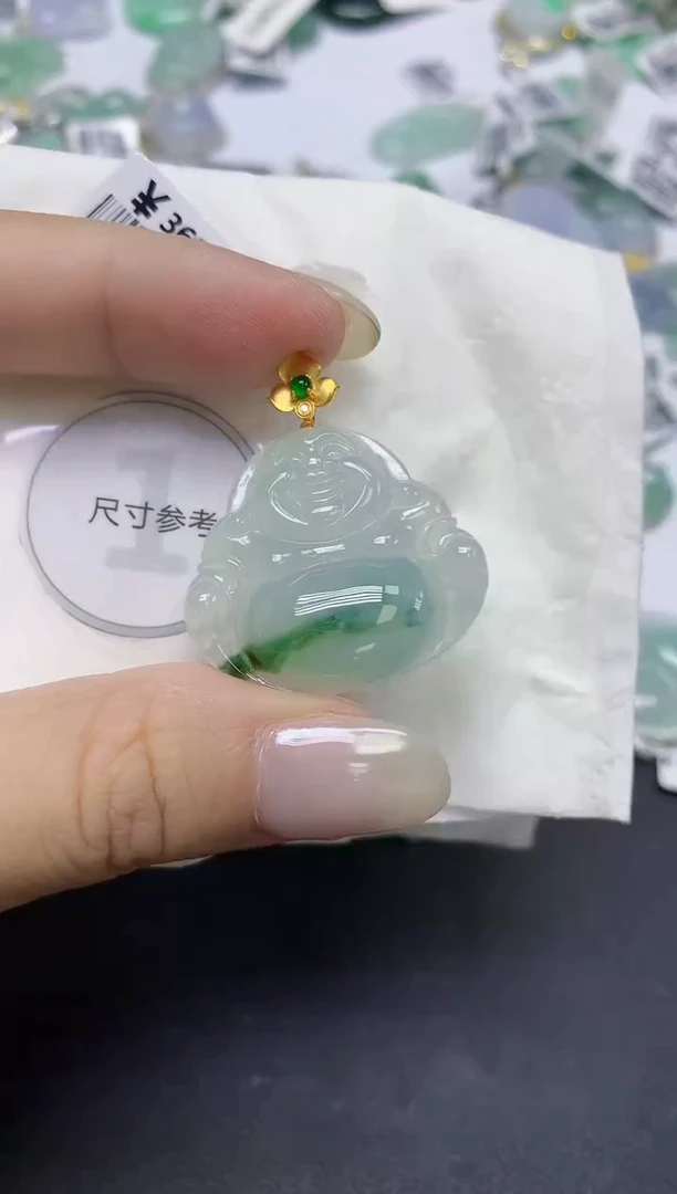 颈饰18K金镶嵌翡翠天然缅甸翡翠A货百元以上9元证书费自理