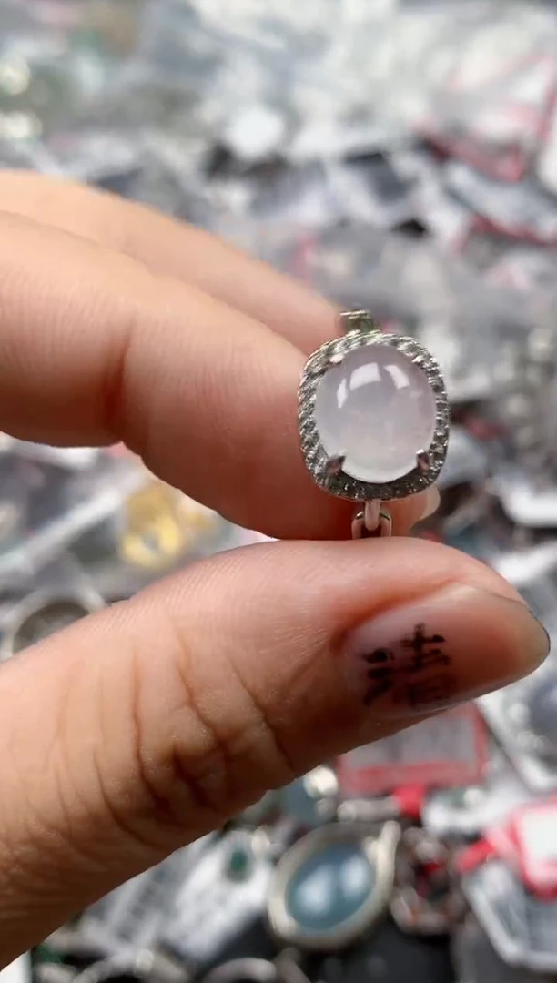 银S925镶嵌戒指翡翠天然A货缅甸翡翠
