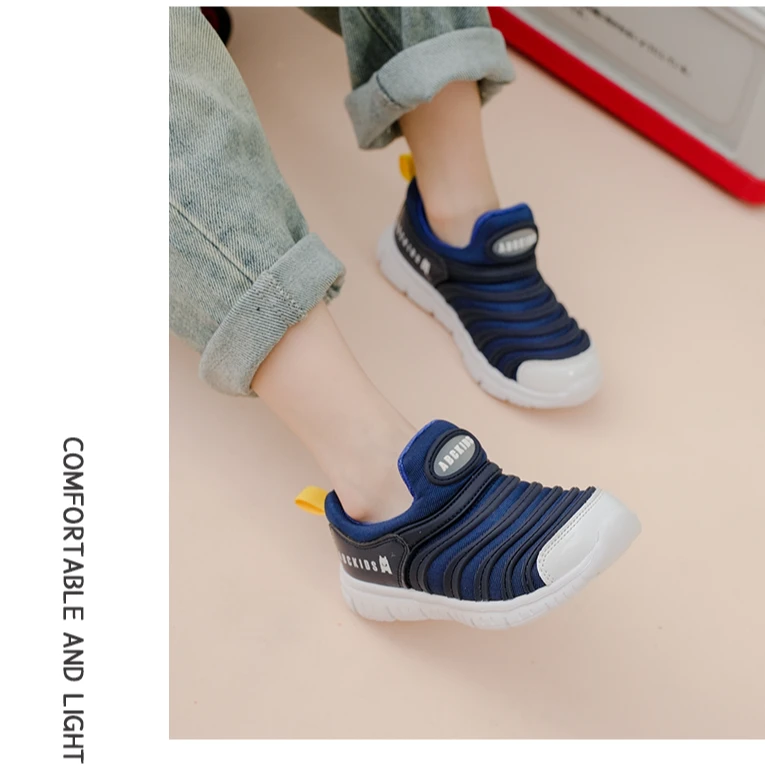Abckids深/蓝儿童防滑中小童秋冬男童女童机能鞋宝宝毛毛虫儿童鞋