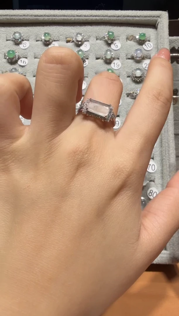 银S925镶嵌戒指翡翠缅甸A货翡翠戒指