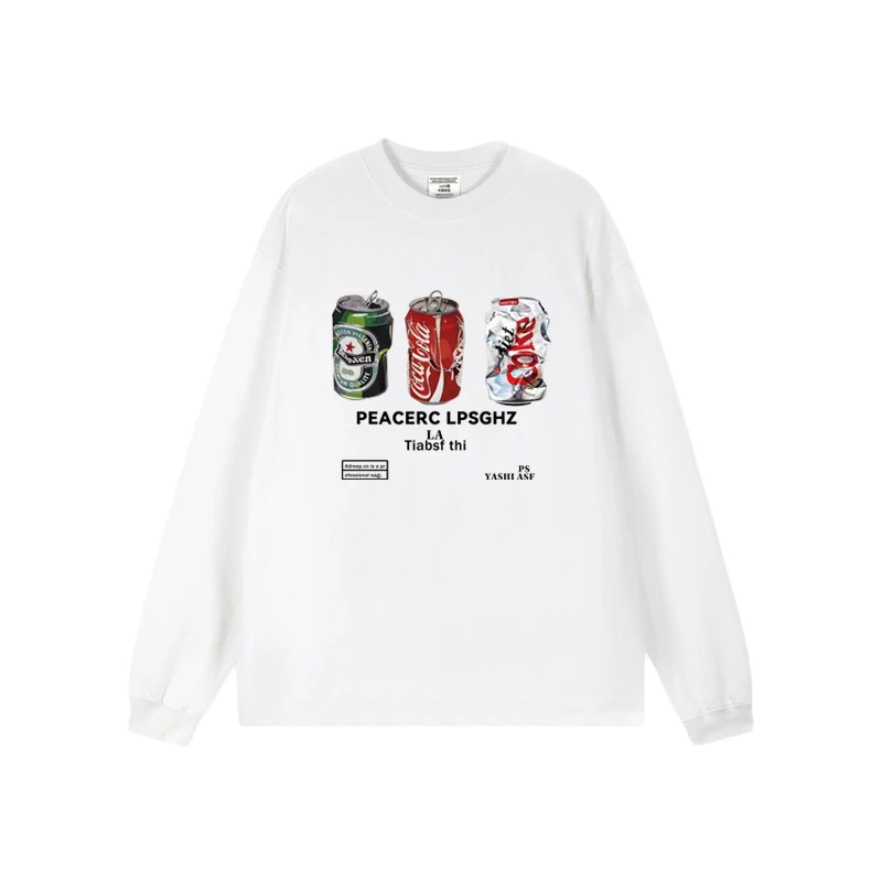 特大码300斤潮流可乐字母印花长袖男长袖秋季街头嘻哈打底衫上衣