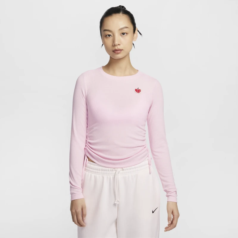 Nike耐克官方女子罗纹长袖短款上衣春季新款刺绣贴片HV8728