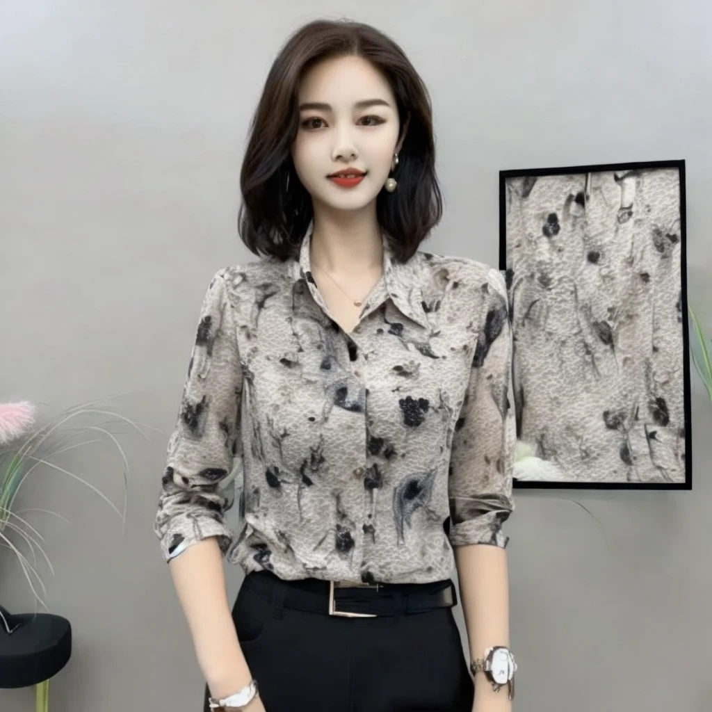 【现货】2025新款夏季七分袖碎花显瘦时尚小衫女套头宽松印花衬衫女