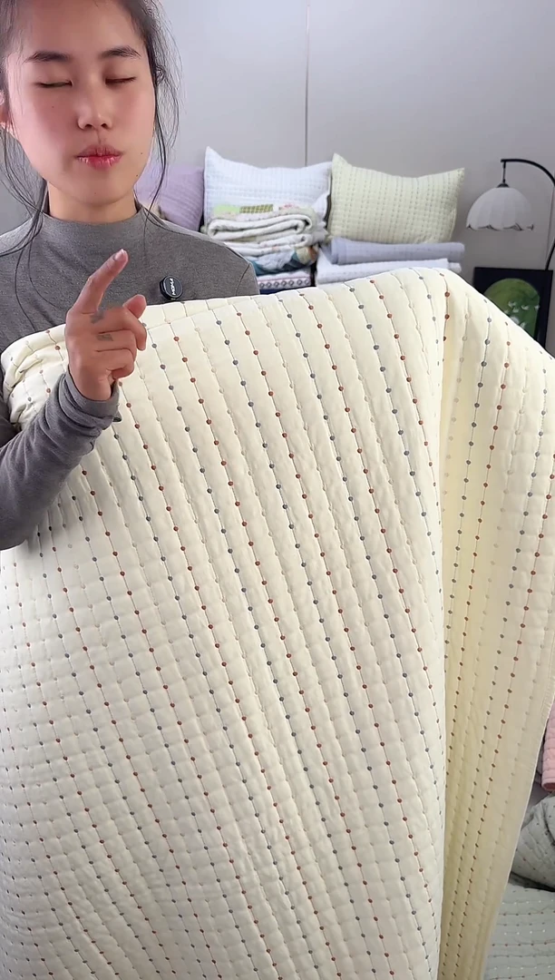 棉纯棉米黄色米粒绣230-250单床盖