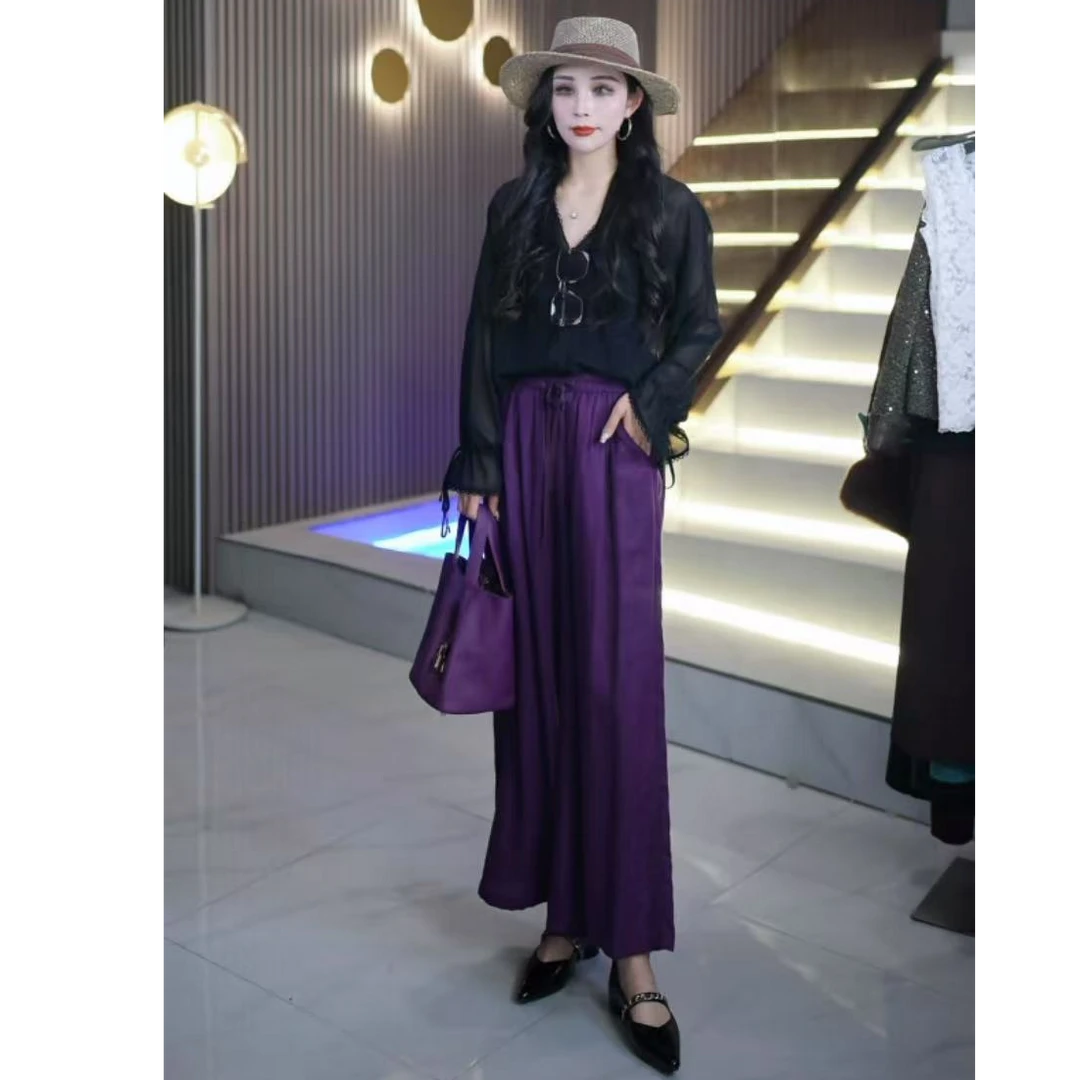 女装显瘦百搭休闲时尚亚麻大阔腿宽松女士直筒裤九分裤W69998