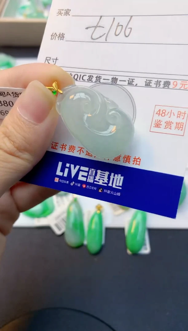 颈饰18K金镶嵌翡翠天然缅甸A货翡翠百元以上9元证书费自理