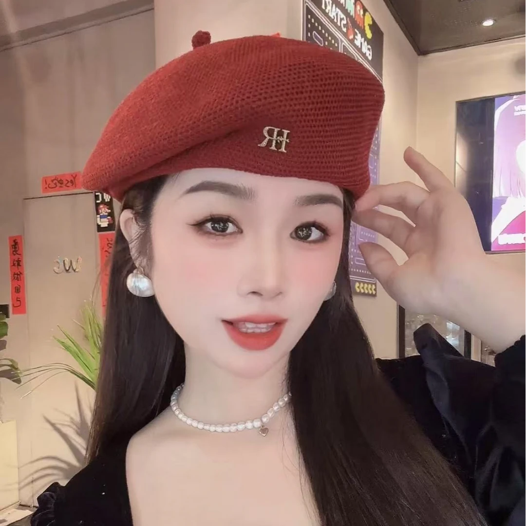 复古字母贝雷帽网红韩版春夏新款定型压褶八角帽百搭气质帽子