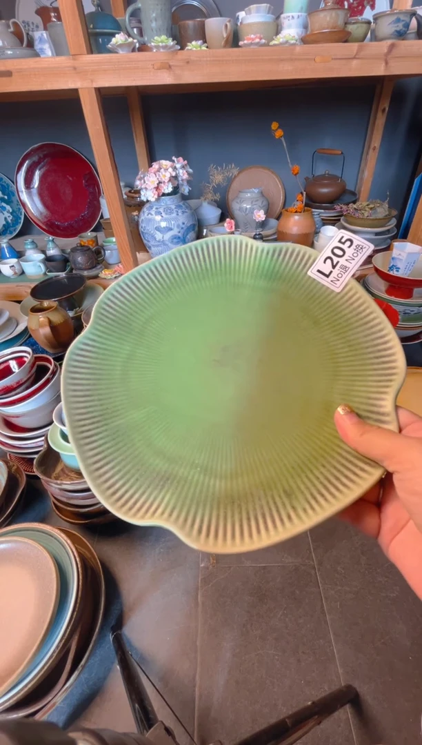 瓷片穿***?L205绿色海棠盘福利