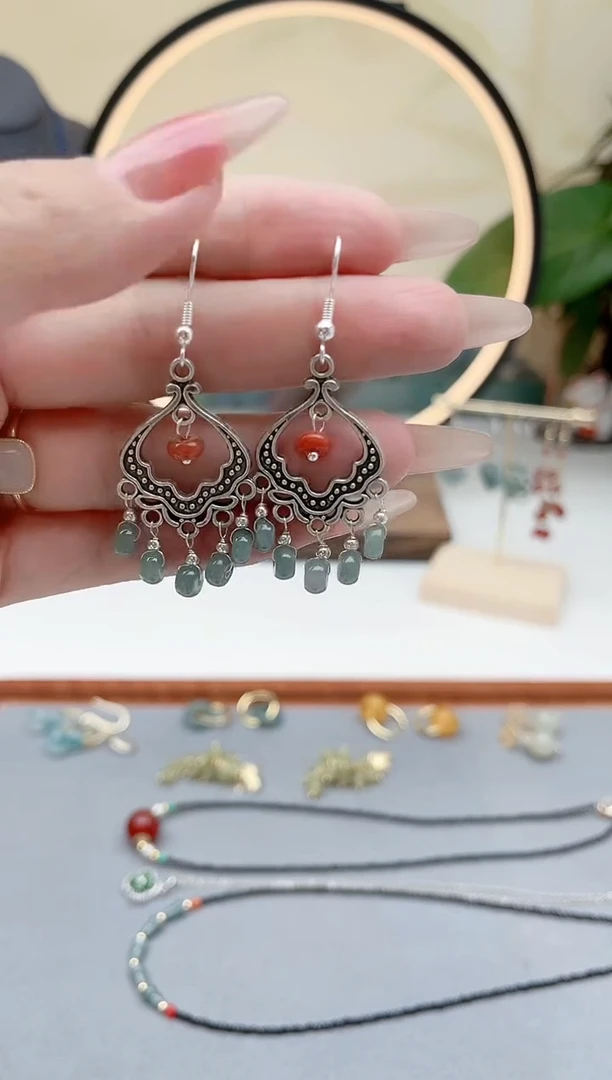 翡翠银S925镶嵌耳饰8A00000