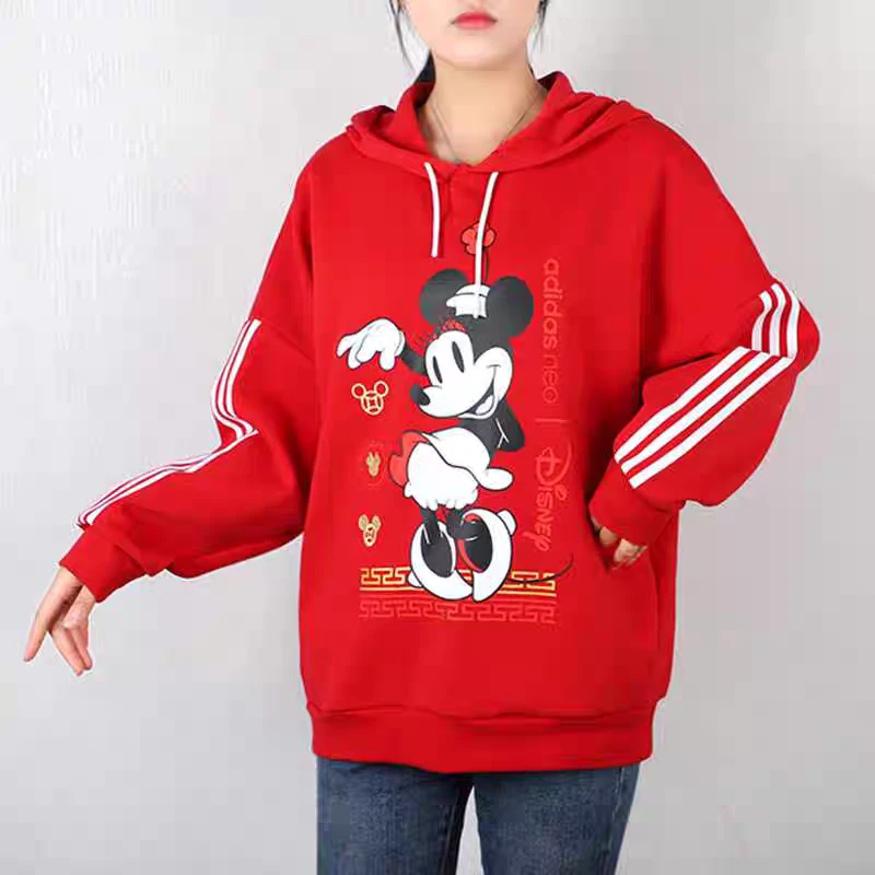 阿迪达斯NEO女装24夏季新款运动套头衫休闲保暖连帽卫衣 GE7774