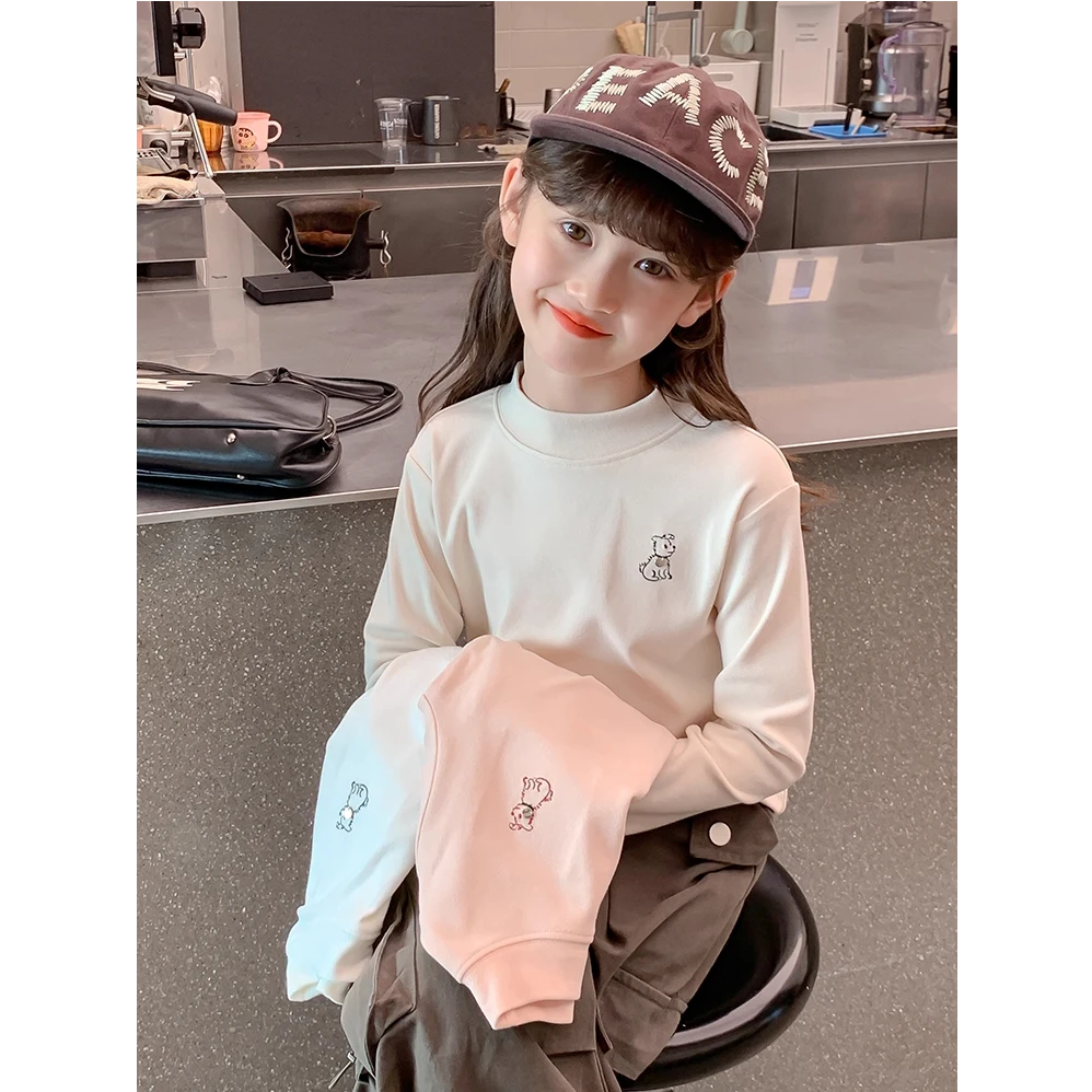 儿童半高领德绒打底衫秋冬中大童时尚洋气女童加厚保暖内搭上衣潮