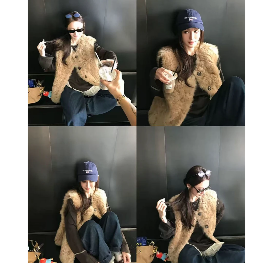 欧尼毛毛外套潮毛绒马夹百搭风秋冬季韩版毛毛马甲女短款皮毛一体