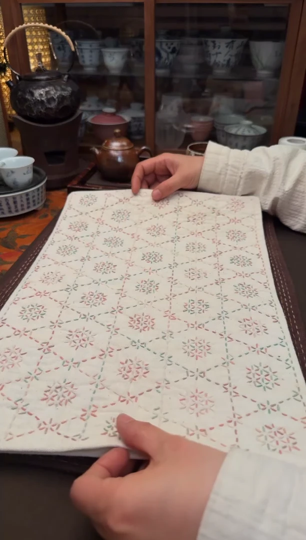 【闪购商品】织绣Cici手作刺子绣植物染柿染茶席-711