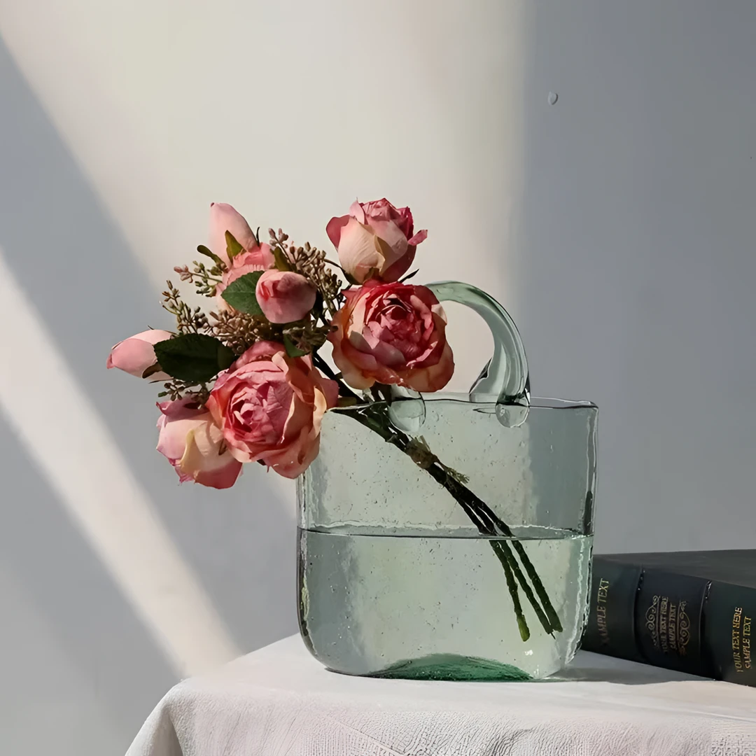 柚萝ins 网红高档花瓶手提包玻璃大口径花瓶家用花瓶插花鱼缸插花
