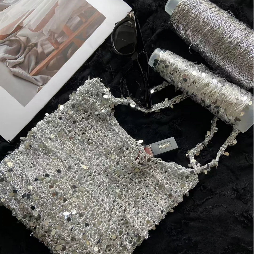 【材料包】碎银小银包小银线珠片纱钩织闪银包手工编织diy送工具针