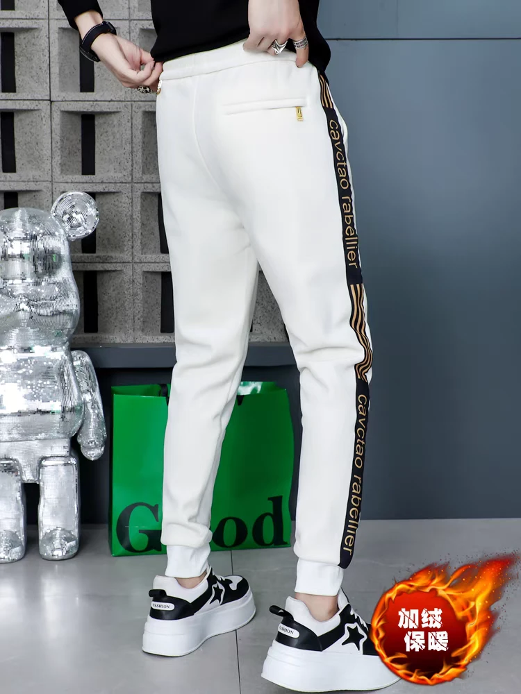 777男士高品质欧货秋冬刺绣织带加绒卫裤